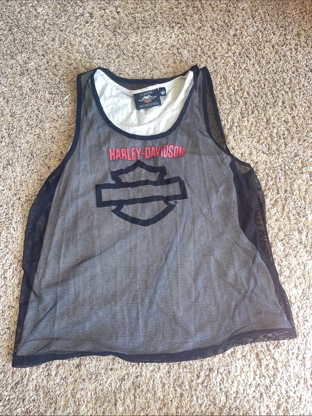 Harley-Davidson Gray Logo Tank Top with Black Mesh with Red Logo